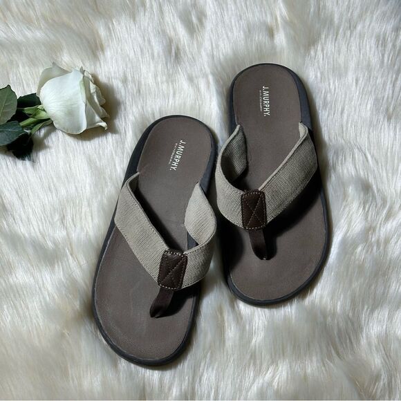 Tan and Brown Sandals with Contoured Footbed and Y-Strap Design - Picture 1 of 6